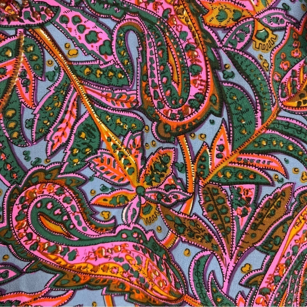 J. CREW Pink Blue Paisley 100% Silk Cap Flutter Sleeve Mini Dress Size 2 Petite - Picture 10 of 14